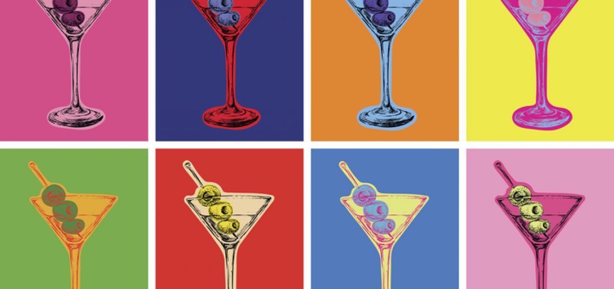 Poster med martiniglas i olika färger